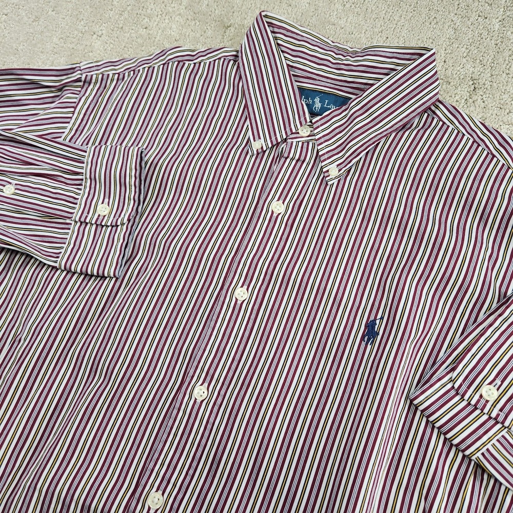 Polo Ralph Lauren Shirt Men XL Custom Fit Vertical Striped Button Down‎ Pony